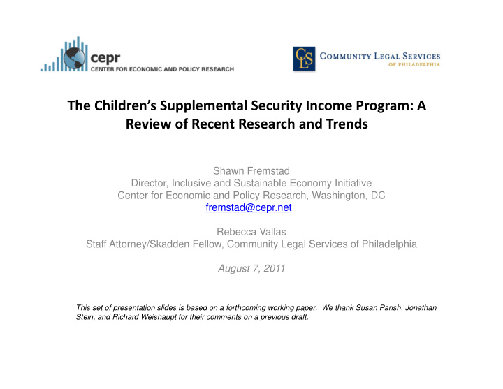 the children s supplemental security income program a