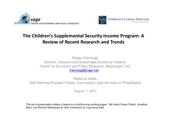 The Childrens Supplemental Security Income Program: A Review of Recent Research and Trends