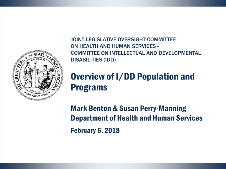 overview of i dd population and programs