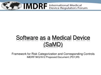 Software as a Medical Device  (SaMD)  Framework for Risk Categorization and Corresponding Controls