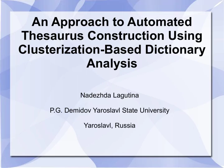an approach to automated thesaurus construction using