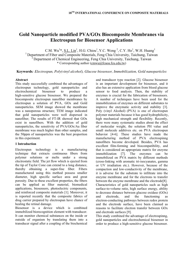 gold nanoparticle modified pva gox biocomposite membranes