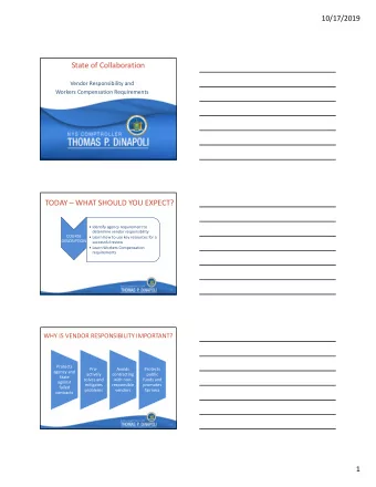 State of Collaboration  Vendor Responsibility and  Workers Compensation Requirements  1  TODAY