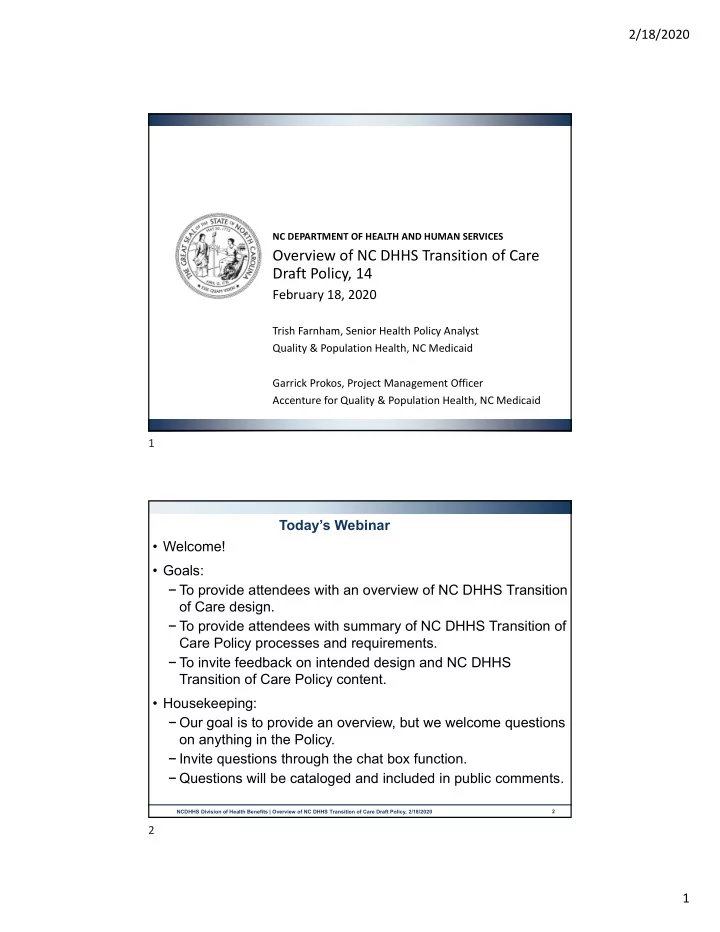 overview of nc dhhs transition of care draft policy 14
