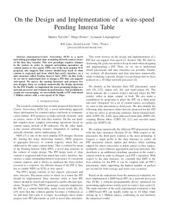 On the Design and Implementation of a wire-speed  Pending Interest Table Matteo Varvello  ,