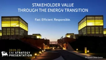 Eni Green Data Center STRATEGY PRESENTATION 2019-2022  Disclaimer  This document contains