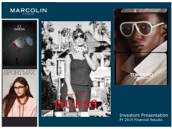 Investors Presentation  FY 2019 Financial Results  Disclaimer  IMPORTANT: You must read the