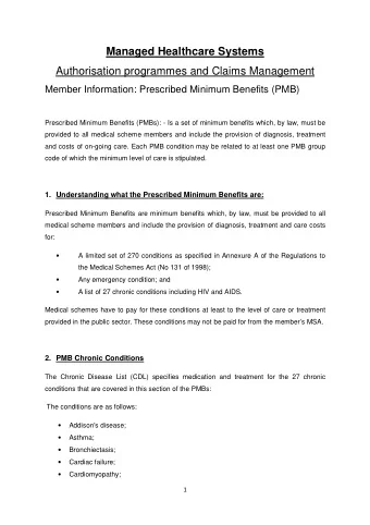 Managed Healthcare Systems  Authorisation programmes and Claims Management  Member Information: