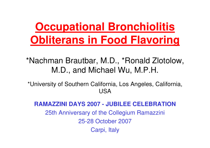 occupational bronchiolitis obliterans in food flavoring