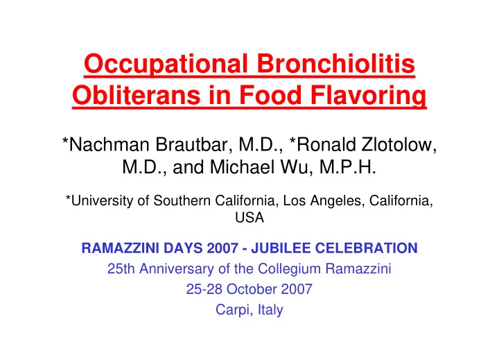 occupational bronchiolitis obliterans in food flavoring