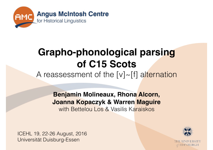 grapho phonological parsing of c15 scots