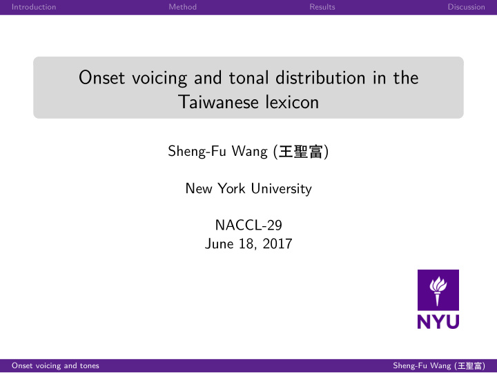onset voicing and tonal distribution in the taiwanese