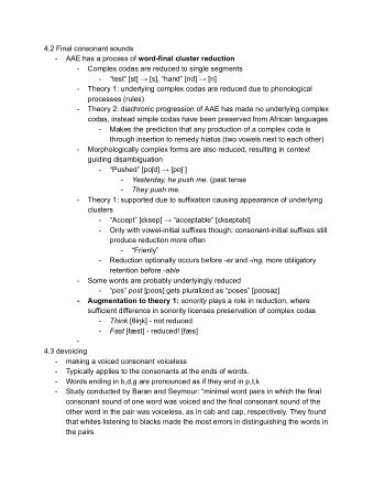 4.2 Final consonant sounds  -  AAE has a process of  word-final cluster reduction  -  Complex codas