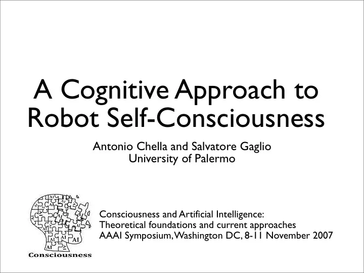 a cognitive approach to robot self consciousness