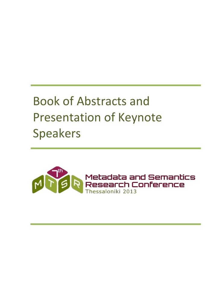 book of abstracts and presentation of keynote speakers