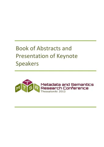 Book of Abstracts and  Presentation of Keynote Speakers  Book of Abstracts of the 7th Metadata and