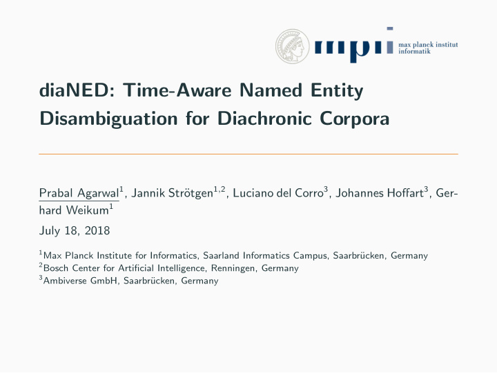 dianed time aware named entity disambiguation for