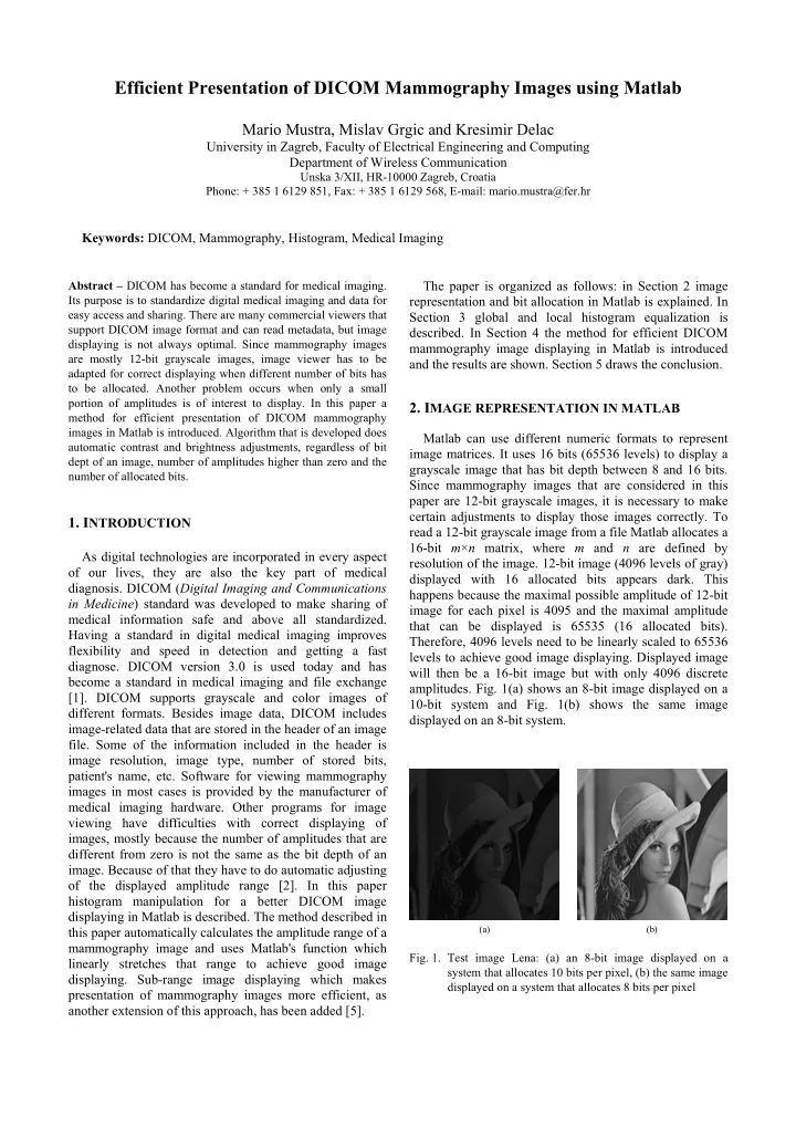 efficient presentation of dicom mammography images using