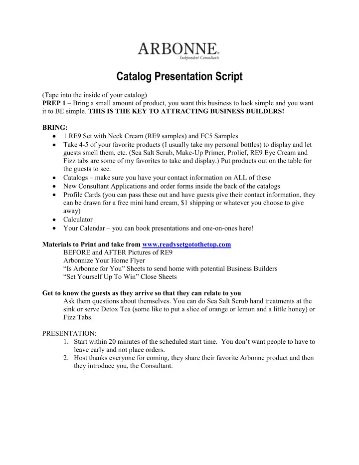 catalog presentation script