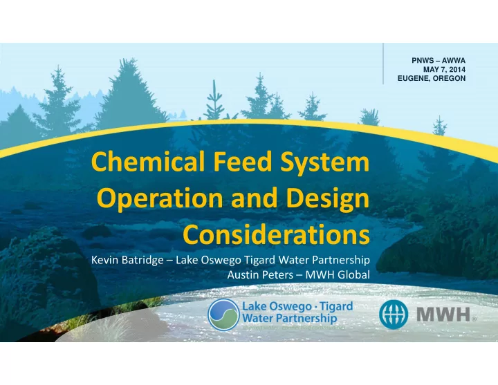 chemical feed system operation and design considerations