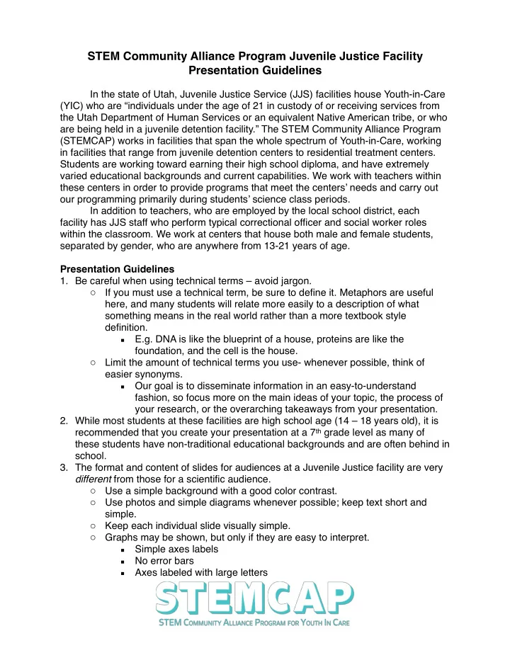 stem community alliance program juvenile justice facility