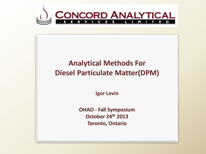 analytical methods for diesel particulate matter dpm igor