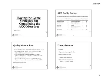 Playing the Game: Strategies For Completing the ACO Measures June 2, 2016  1  2 Quality Measure