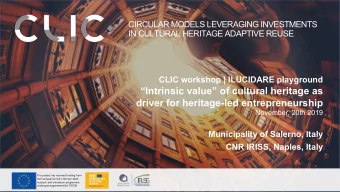Intrinsic value of cultural heritage as  driver for heritage-led entrepreneurship  November,
