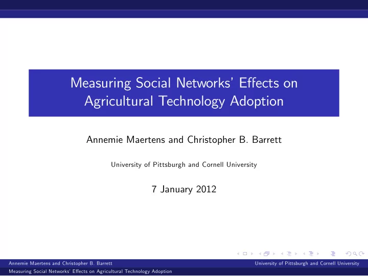 measuring social networks e ects on agricultural