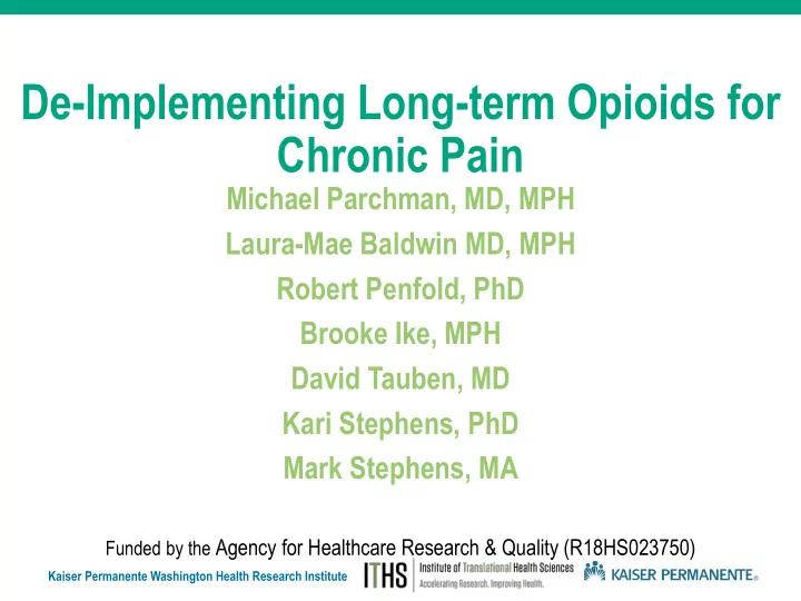 de implementing long term opioids for chronic pain