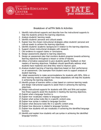 Breakdown of edTPA Skills &amp; Activities  1. Identify instructional supports and describe how the