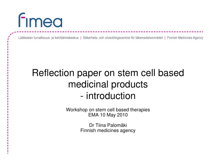 reflection paper on stem cell based medicinal products