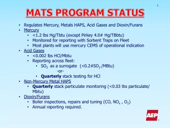 Mercury    &lt;1.2 lbs Hg/Tbtu (except Pirkey 4.0# Hg/TBbtu)    Monitored for reporting with