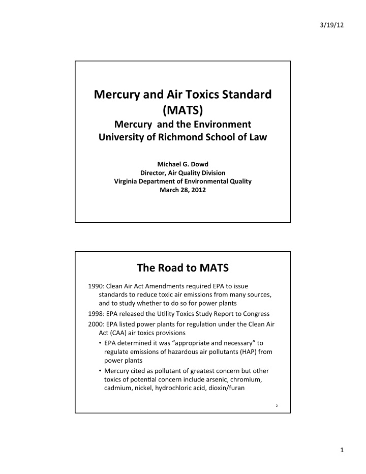 mercury and air toxics standard mats
