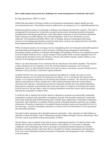 How could megatrends present new challenges for sound management of chemicals and waste?  By Olga