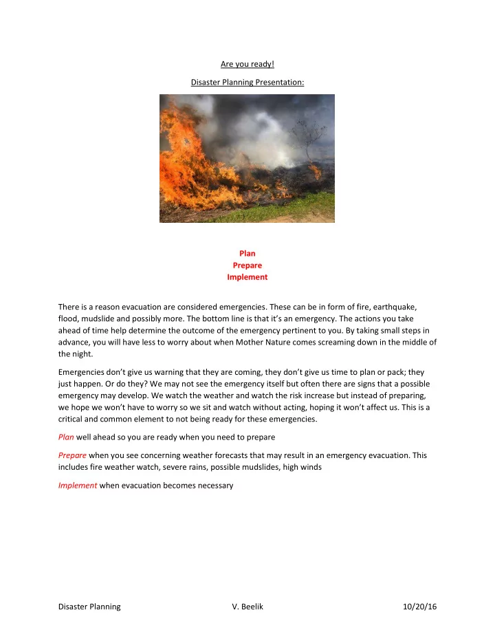 are you ready disaster planning presentation plan prepare