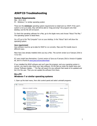 RSVP CD Troubleshooting  System Requirements  Mac - OS X 10.6  PC - Windows 7 or similar operating