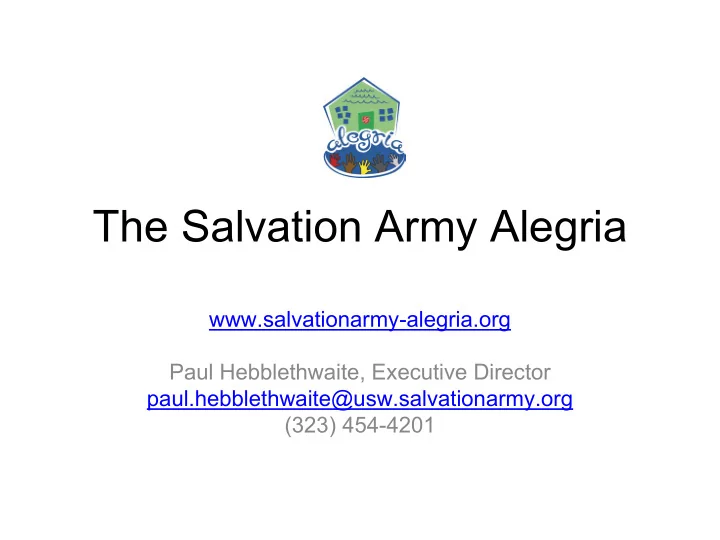 the salvation army alegria