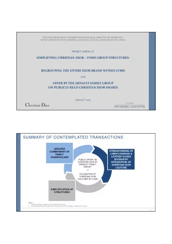 SUMMARY OF CONTEMPLATED TRANSACTIONS  GREATER  STRENGTHENING OF  COMMITMENT OF  LVMHS FASHION