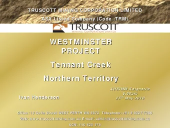 WESTMINSTER  WESTMINSTER  PROJECT  PROJECT  Tennant Creek  Tennant Creek  Northern Territory