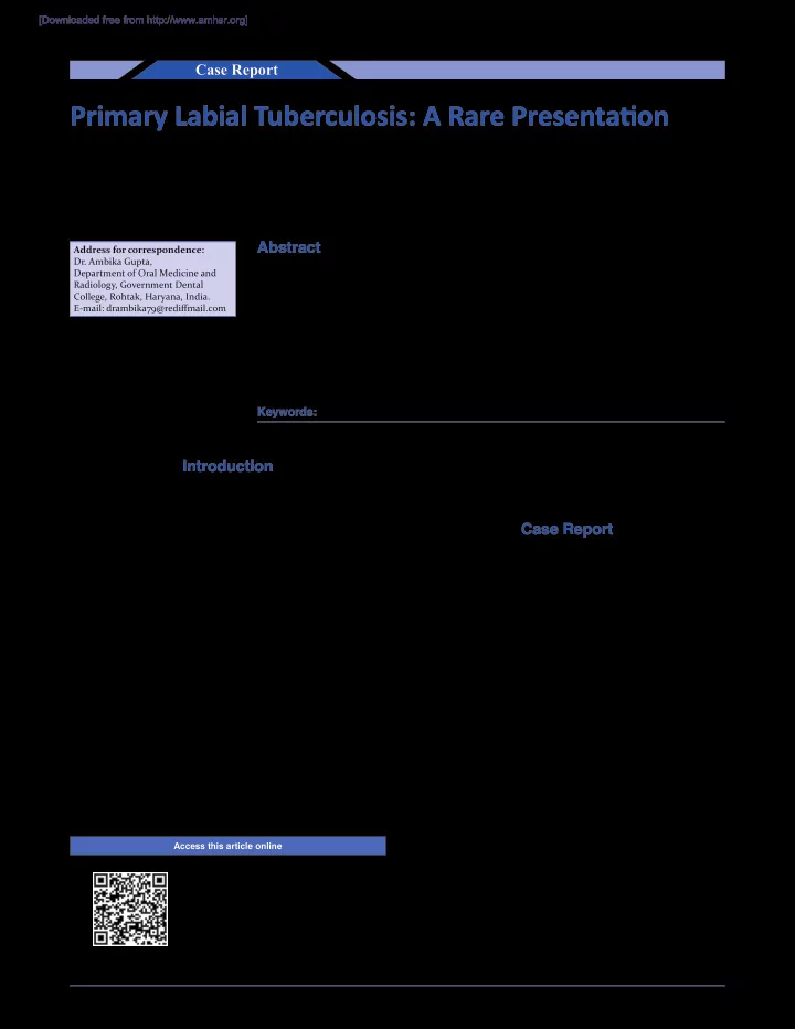 primary labial tuberculosis a rare presentatjon