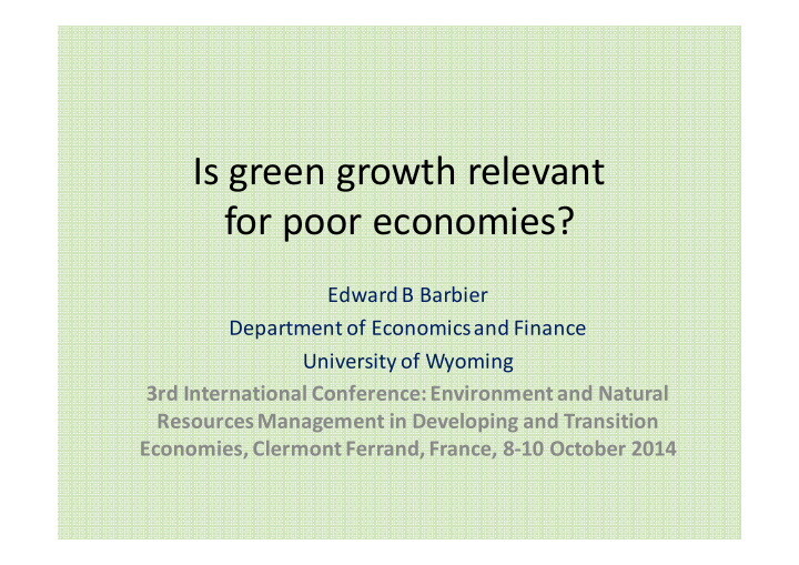 is green growth relevant for poor economies