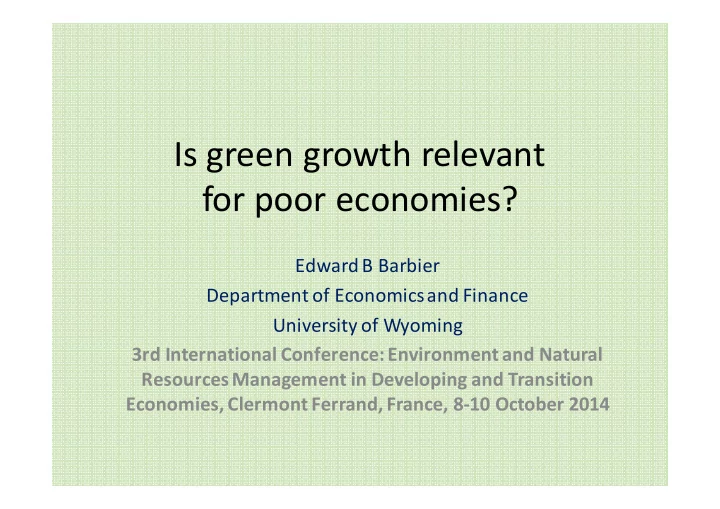 is green growth relevant for poor economies