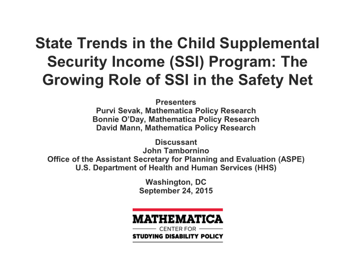 state trends in the child supplemental security income