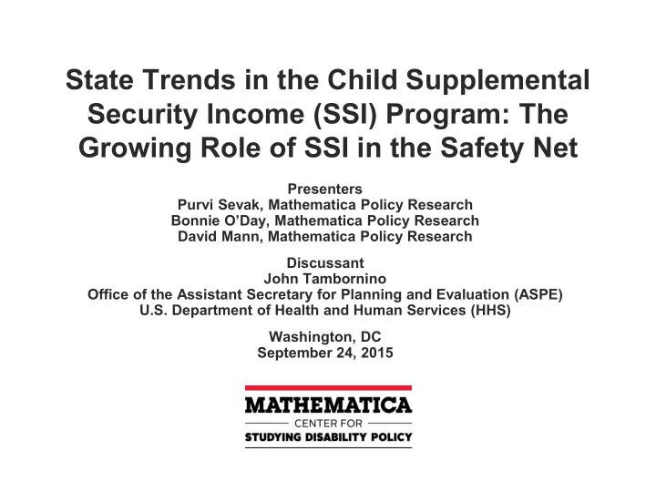 state trends in the child supplemental security income