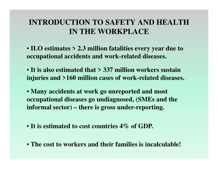 introduction to safety and health in the workplace