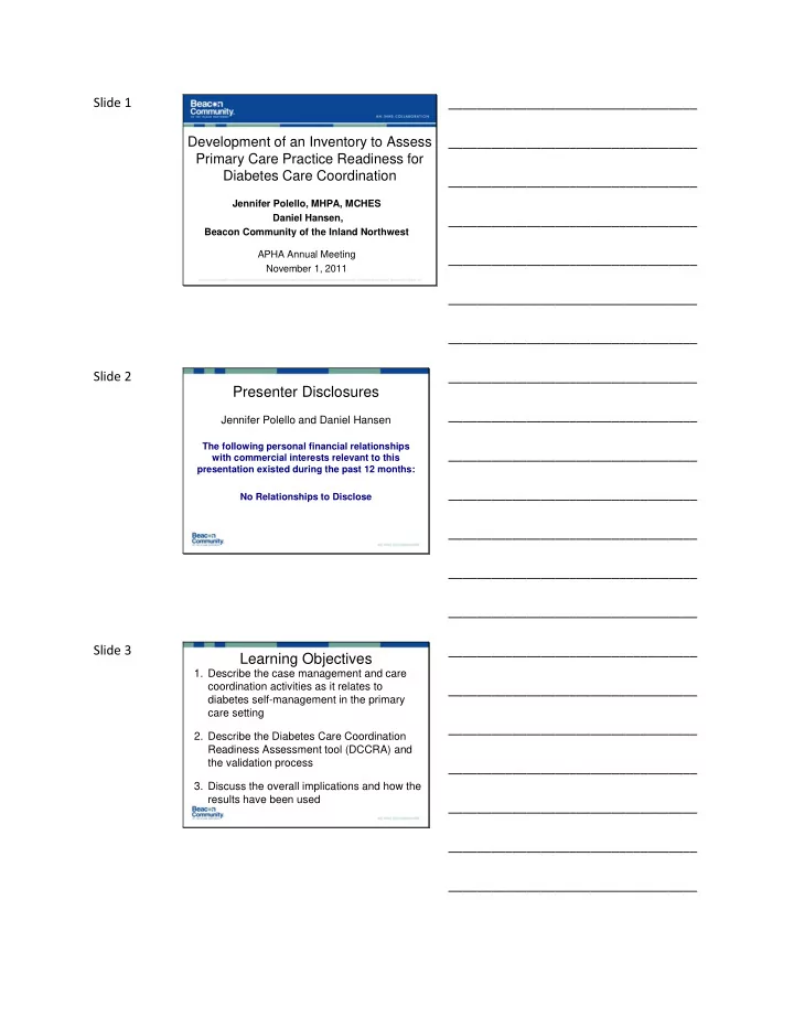 presenter disclosures