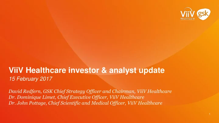 viiv healthcare investor amp analyst update
