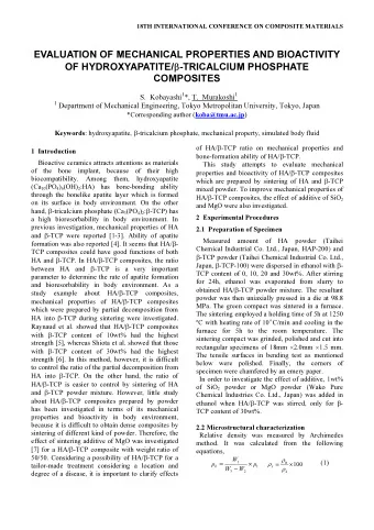 EVALUATION OF MECHANICAL PROPERTIES AND BIOACTIVITY OF HYDROXYAPATITE/  -TRICALCIUM PHOSPHATE