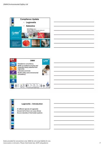 Compliance Update    Legionella    Asbestos Nick Williams MRICS  Director, DMW Environmental